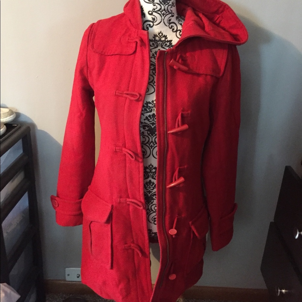 H&M Red Coat With Plaid Inside Size 4